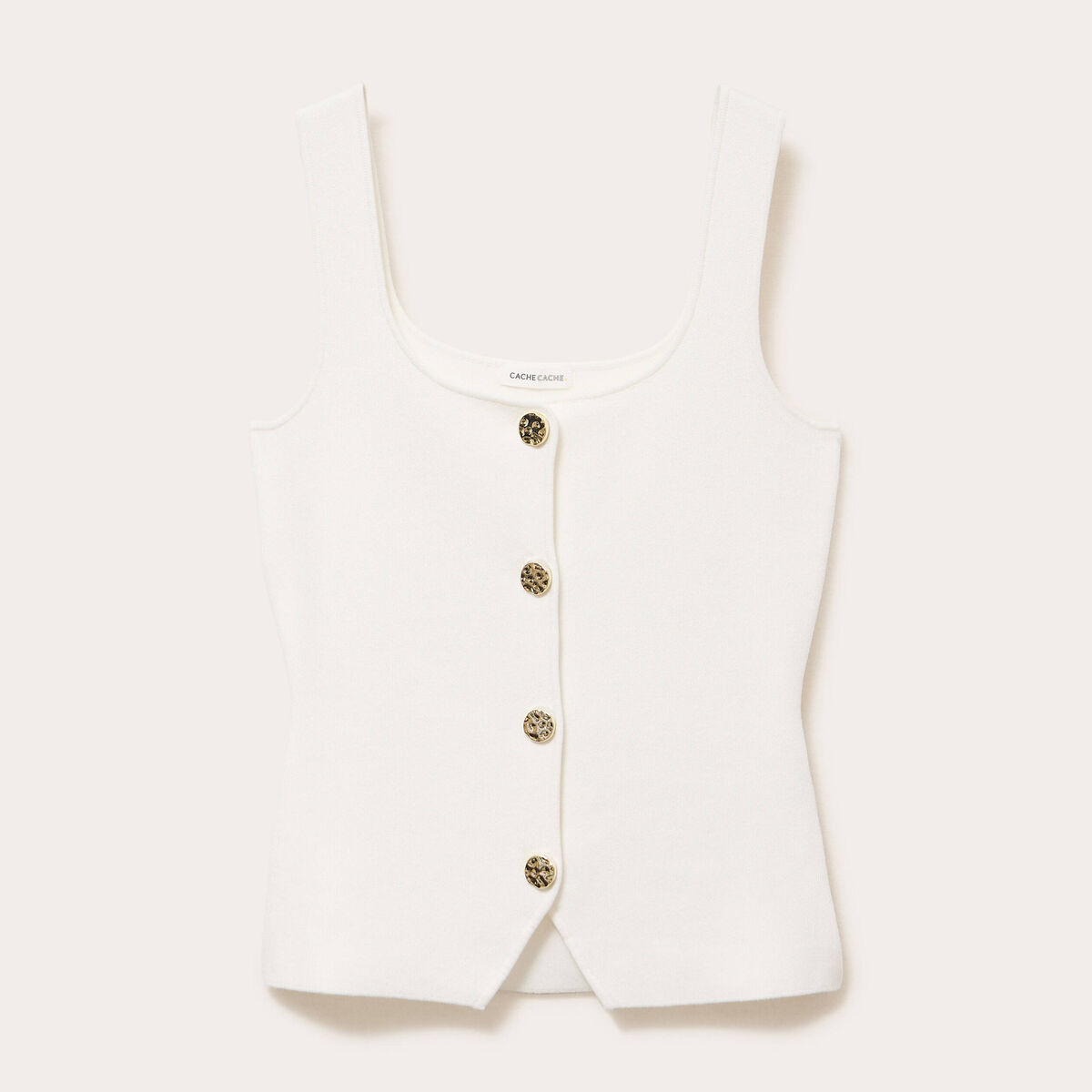 Gilet cintr&eacute; sans manches col carr&eacute; ecru femme