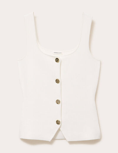 Gilet cintr&eacute; sans manches col carr&eacute; ecru femme