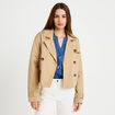 Trench droit court &agrave; capuche amovible beige femme
