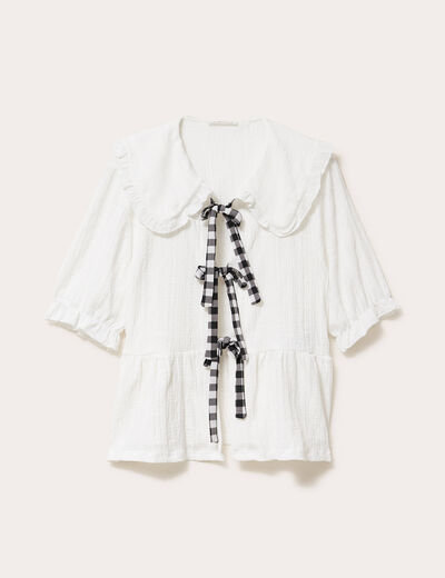 Blouse ajust&eacute;e manches courtes ecru femme