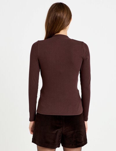 T-shirt ajust&eacute; manches longues marron fonc&eacute; femme