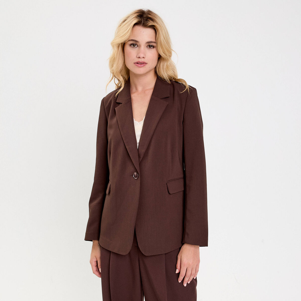 Veste esprit blazer marron fonc&eacute; femme