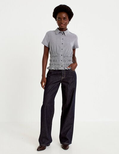 Chemise cintr&eacute;e manches courtes bleu marine femme