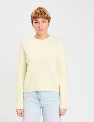Pull col rond jaune clair femme