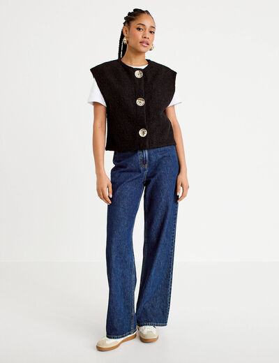 Gilet sans manches effet polaire noir femme
