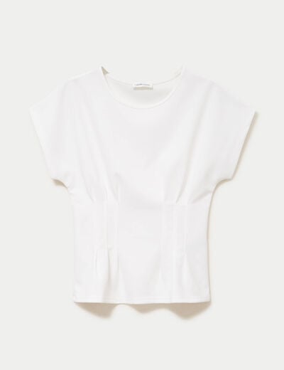 Top ajust&eacute; col rond manches courtes ecru femme