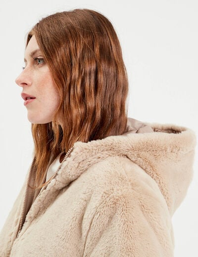 Parka r&eacute;versible &agrave; capuche beige femme