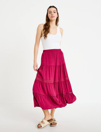 Jupe &eacute;vas&eacute;e longueur 3/4 dentelle rouge femme