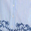 Blouse col v manches 3/4 brod&eacute;e bleu marine femme