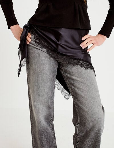 Foulard dentelle effet satin&eacute; noir femme