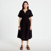Robe midi pliss&eacute;e col v manches courtes noir femme