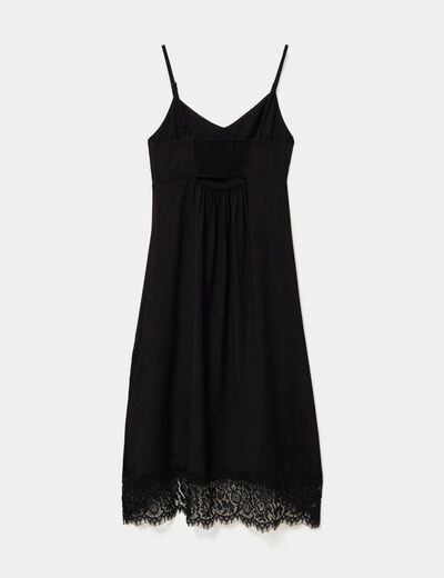 Robe droite col v en dentelle noir femme