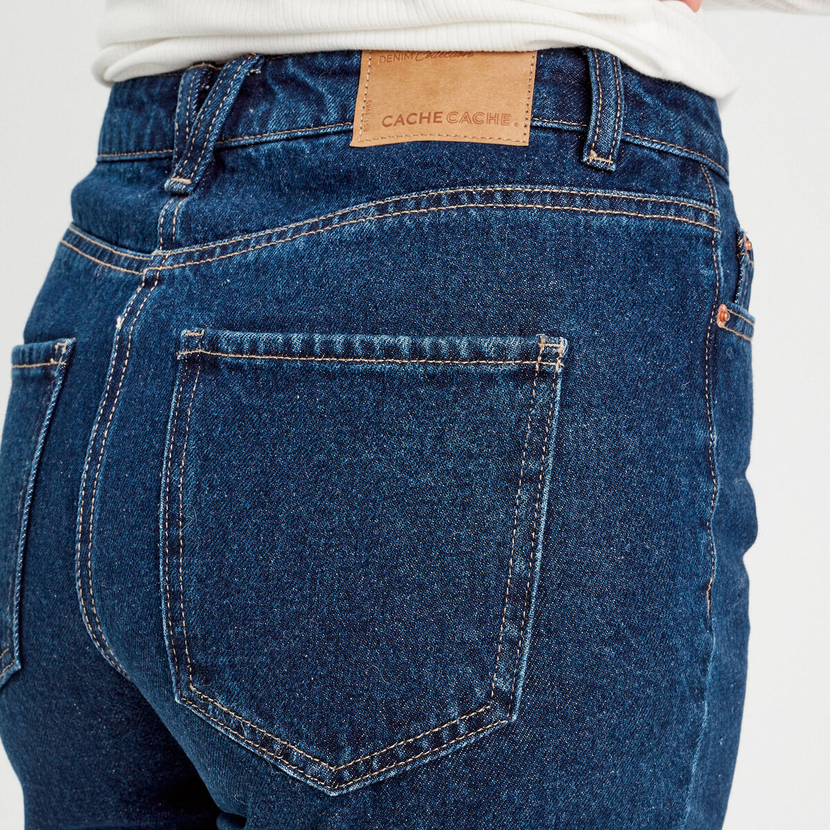 Jeans droit cropped taille haute denim brut femme