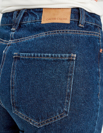 Jeans droit cropped taille haute denim brut femme