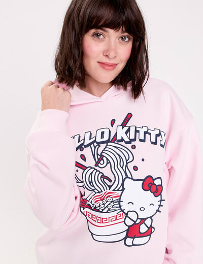Sweat oversize &agrave; capuche manches longues rose clair femme