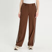 Pantalon large bandes c&ocirc;t&eacute;s marron fonc&eacute; femme