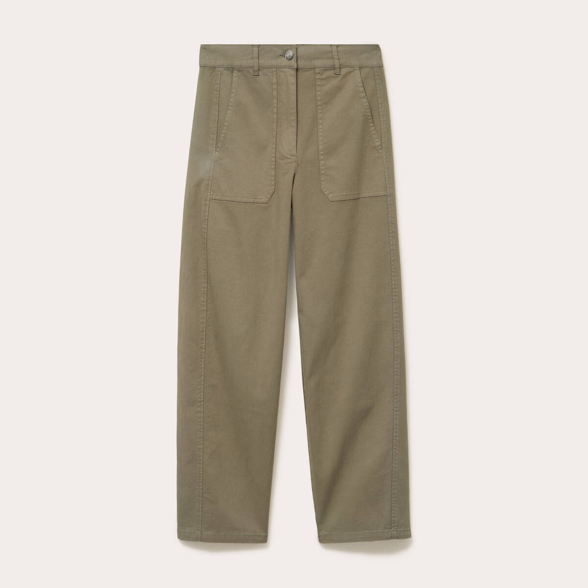 Pantalon barrel taille haute vert kaki femme