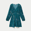 Robe courte &eacute;vas&eacute;e col v manches longues vert femme