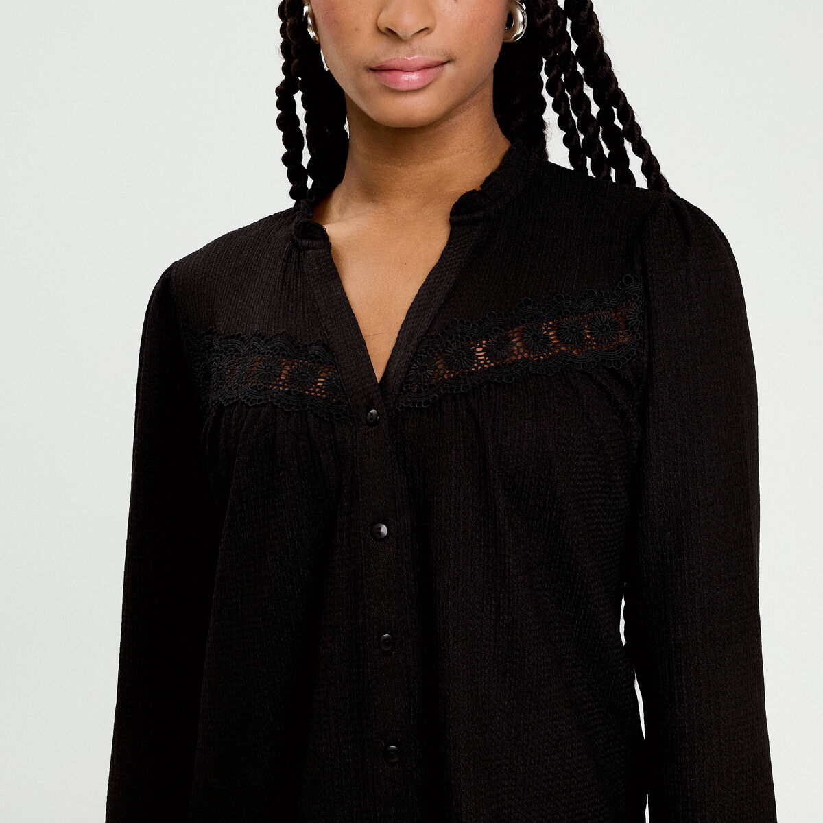 Blouse maille relief&eacute;e noir femme