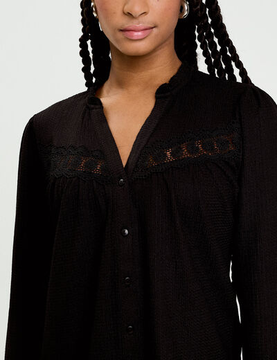 Blouse maille relief&eacute;e noir femme