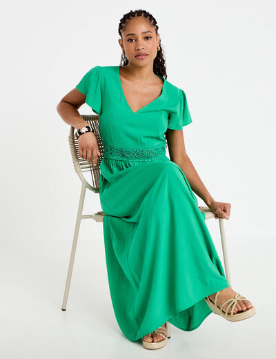 Robe longue &eacute;vas&eacute;e vert femme