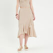Jupe longue trap&egrave;ze volants beige femme