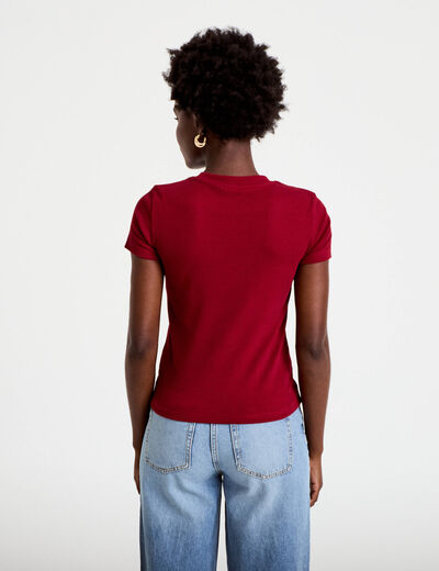 T-shirt c&ocirc;tel&eacute; ajust&eacute; manches courtes rouge femme
