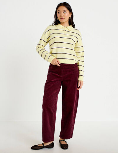 Pantalon large en velours bordeaux femme