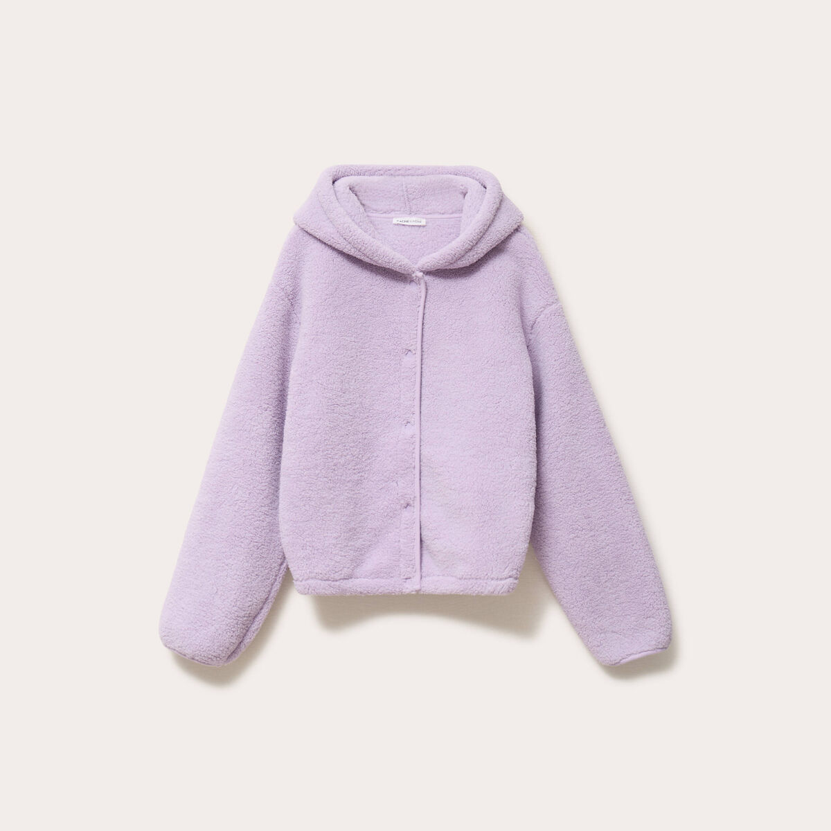 Veste effet polaire &agrave; capuche parme femme