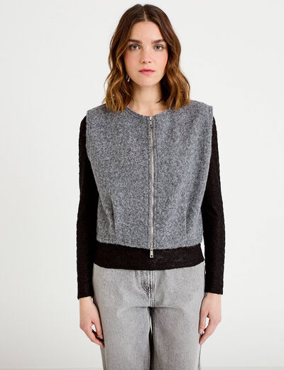 Veste sans manches effet polaire gris clair femme