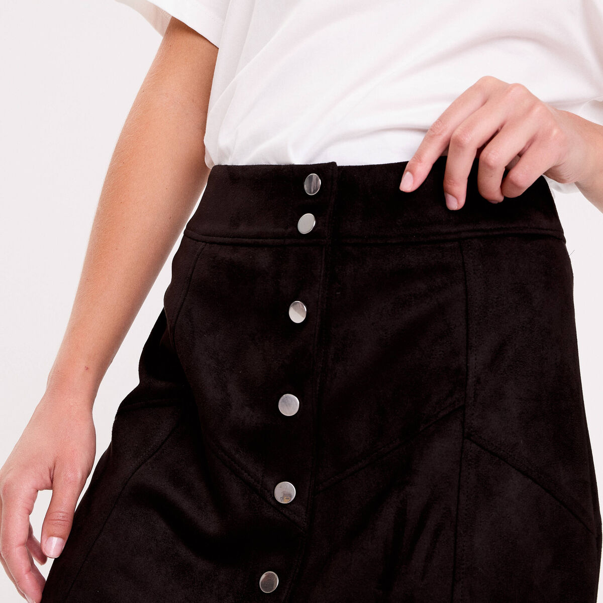 Jupe trap&egrave;ze courte aspect daim noir femme