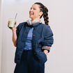 Veste ample manches longues bleu marine femme