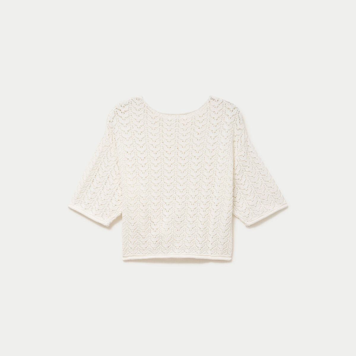 Pull ajour&eacute; aspect dentelle col rond ecru femme