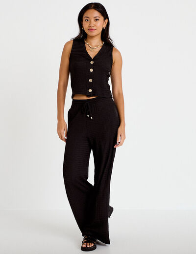 Gilet cintr&eacute; sans manches col v noir femme