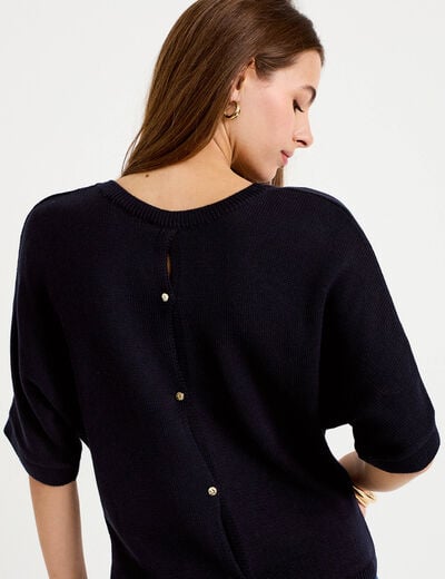 Pull ample col v manches courtes bleu marine femme