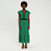 Robe longue &eacute;vas&eacute;e en dentelle col v vert femme