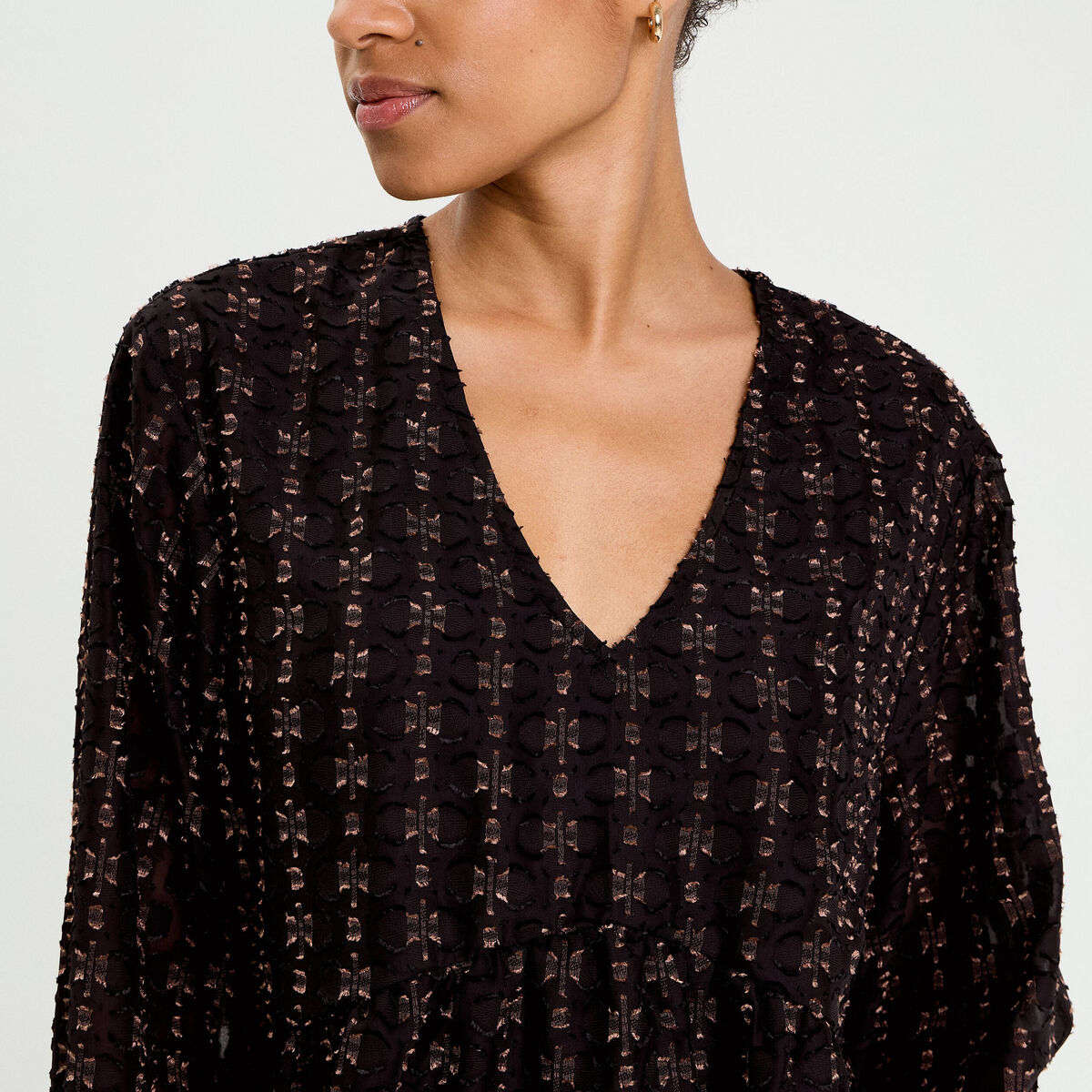 Blouse col V noir femme