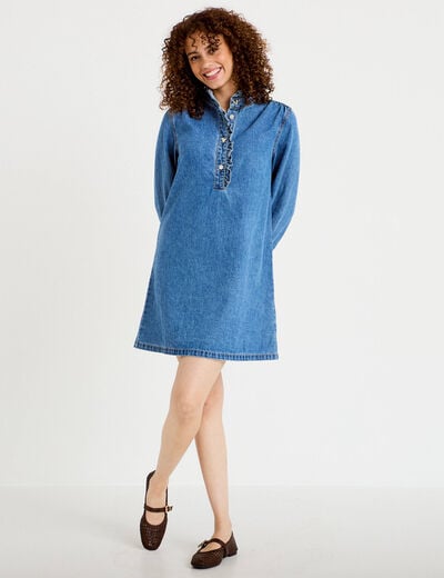 Robe &eacute;vas&eacute;e jean col montant denim double stone femme