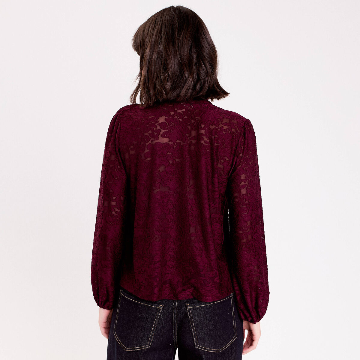Blouse col lavalli&egrave;re bordeaux femme