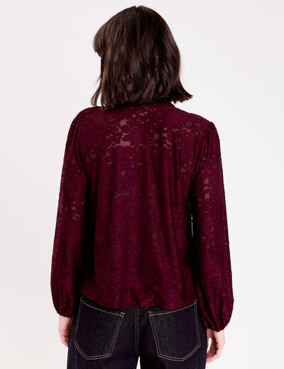Blouse col lavalli&egrave;re bordeaux femme