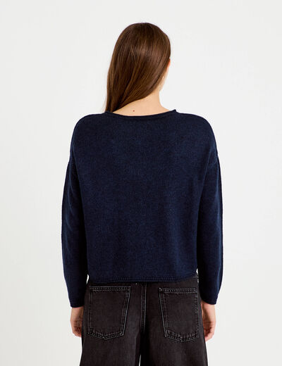 Pull manches longues bleu marine femme