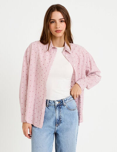 Chemise droite manches longues rouge clair femme