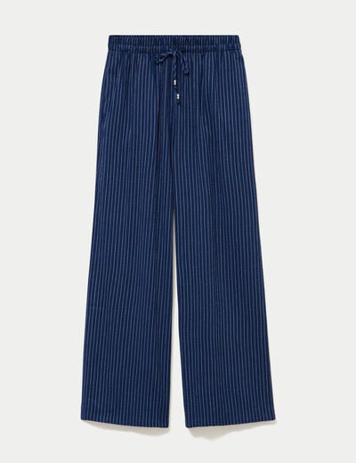 Pantalon large taille standard bleu femme