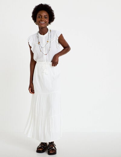 Top ample sans manches col carr&eacute; blanc femme