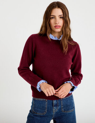Pull col chemise manches longues bordeaux femme