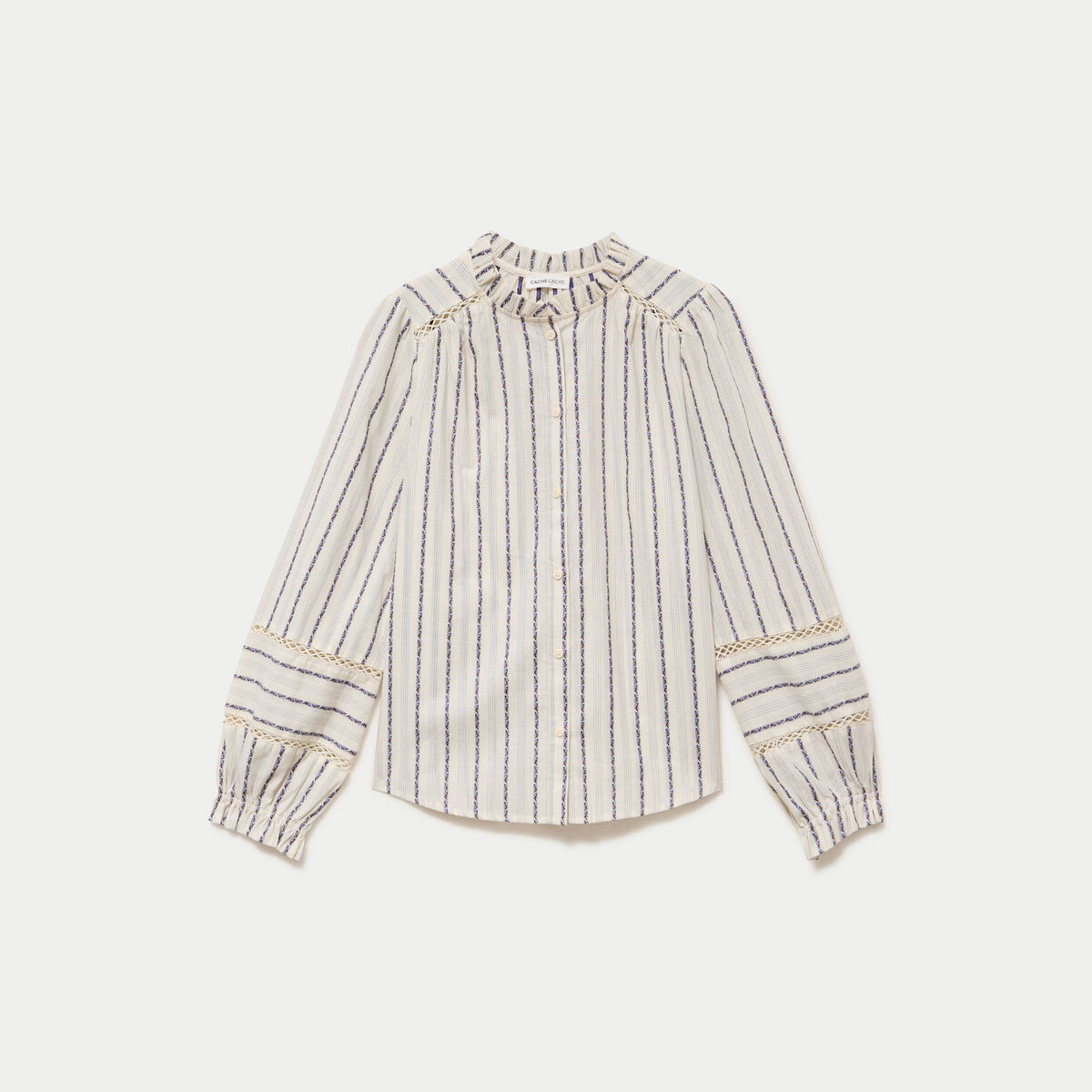 Blouse ajour&eacute;e manches longues blanc femme