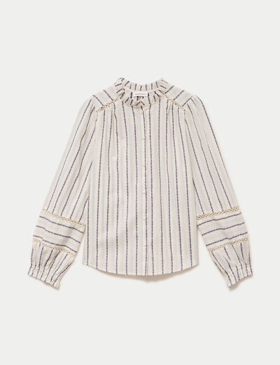 Blouse ajour&eacute;e manches longues blanc femme