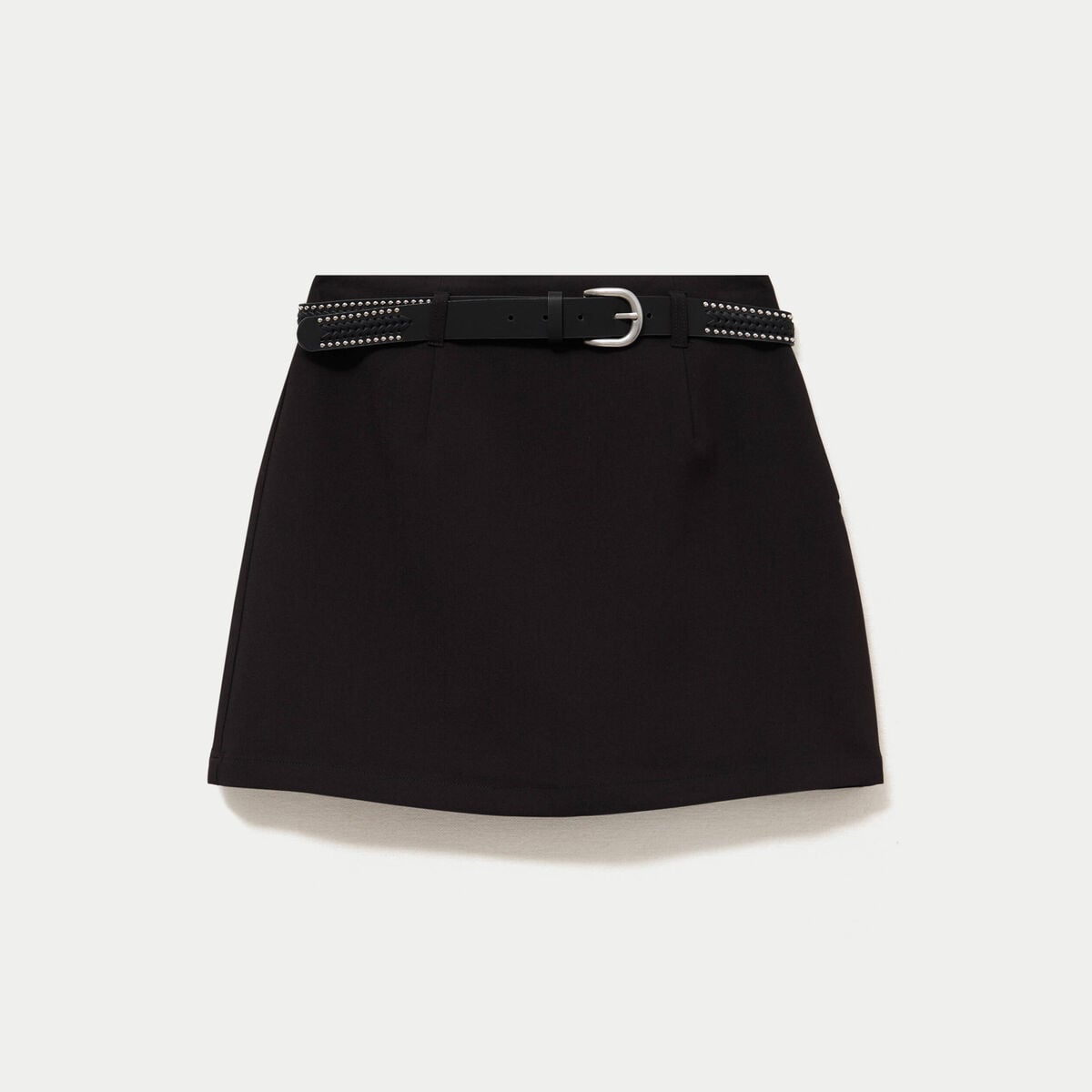 Jupe-short droite avec ceinture amovible noir femme