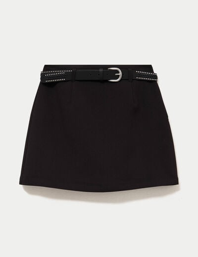 Jupe-short droite avec ceinture amovible noir femme