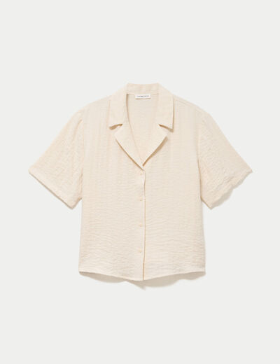 Chemise droite pliss&eacute;e manches courtes ecru femme